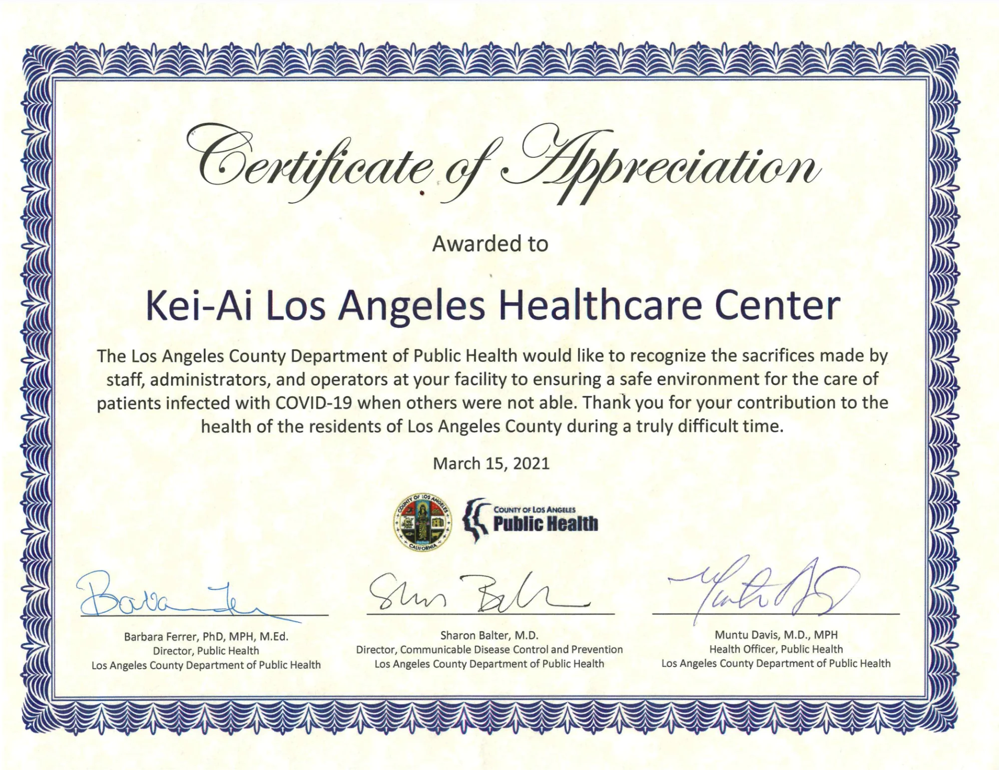 KEI-AI LOS ANGELES HEALTHCARE CENTER